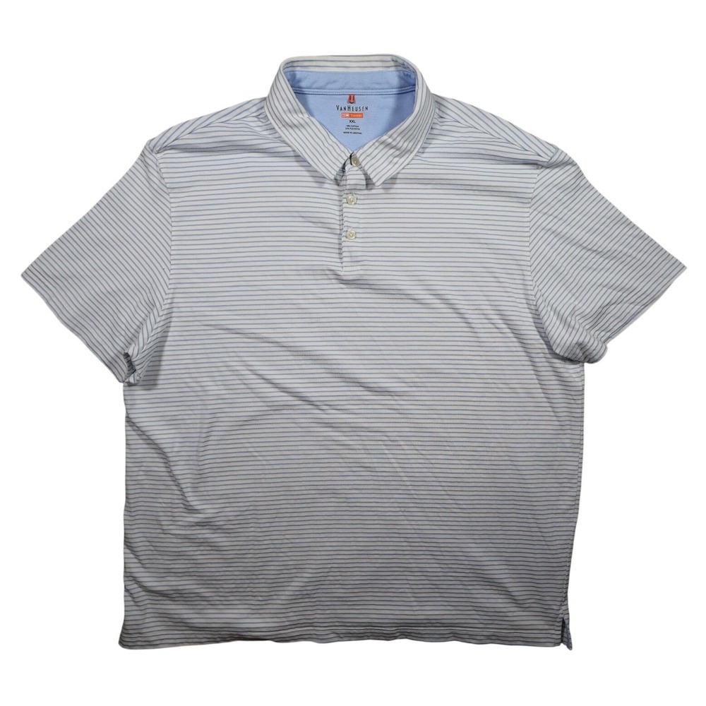 Van Heusen Polo‎ Shirt Mens XXL Blue Excellent Striped Traveler Short Sleeve